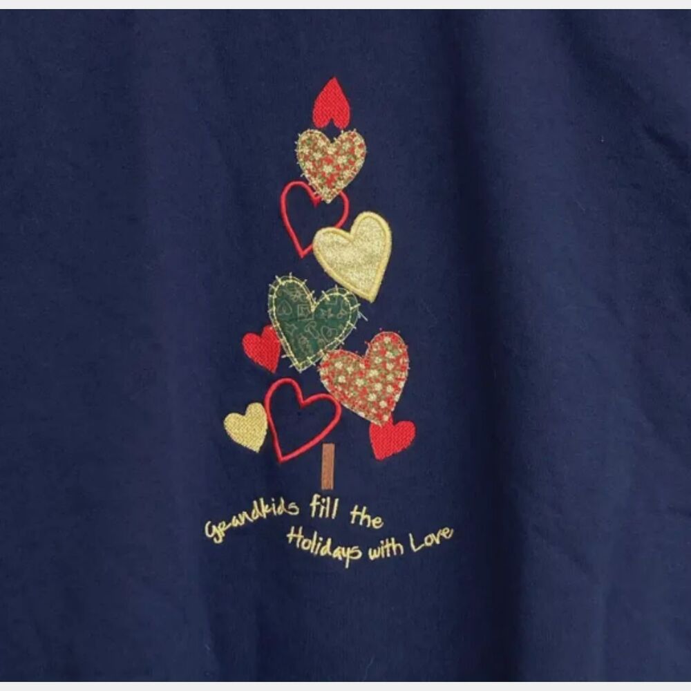 MC Sportswear Vtg Sweatshirt XL Embroidered Hearts Crewneck Grandma Grandkids